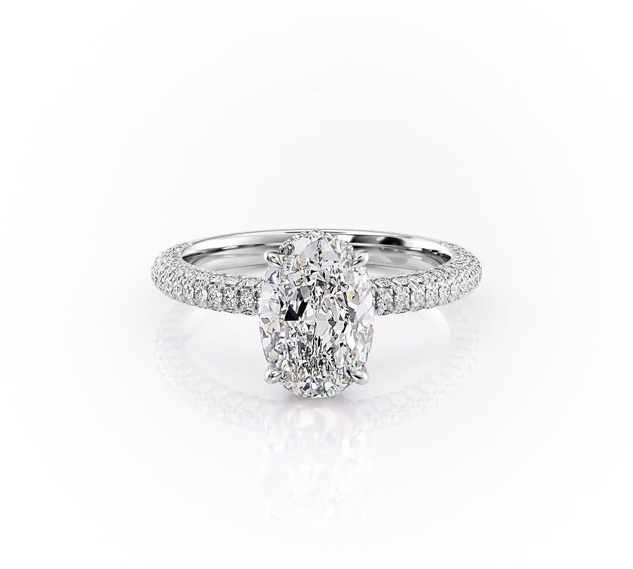 2.10 CT Oval Cut Solitaire 3 Side Pave Set Moissanite Engagement Ring 10
