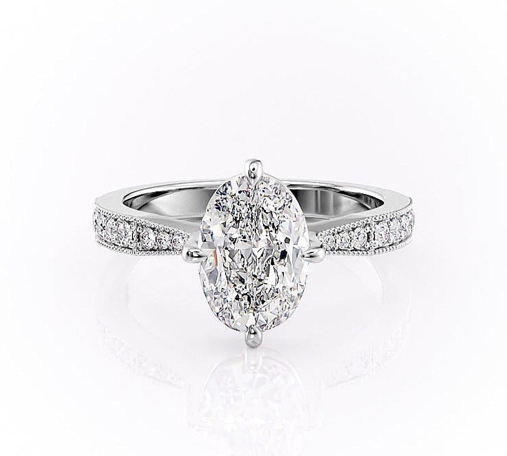 2.10 Oval Solitaire Channel Pave Setting Moissanite Engagement Ring 10