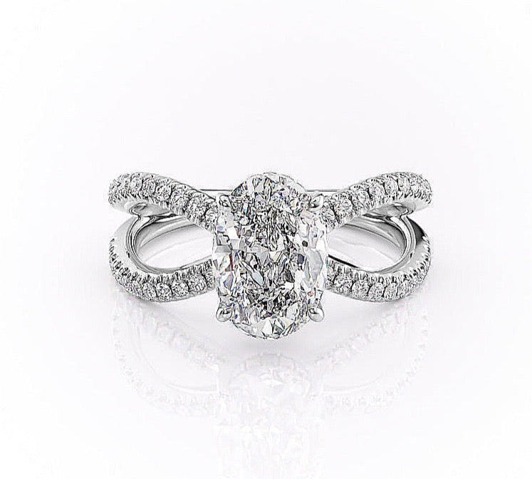 1.91 Oval Cut Solitaire Unique Pave Setting Moissanite Engagement Ring 10