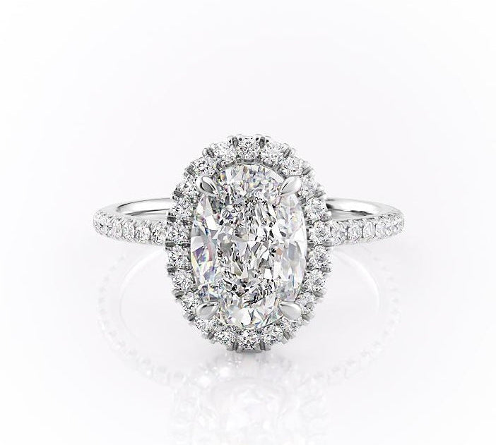 2.10 CT Oval Cut Halo Pave Setting Moissanite Engagement Ring 10