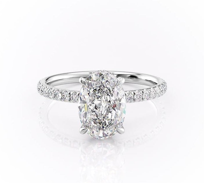 2.10 CT Oval Cut Solitaire Pave Setting Moissanite Engagement Ring 10