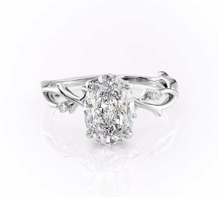 2.72 CT Oval Solitaire Twig Pave Setting Moissanite Engagement Ring 10