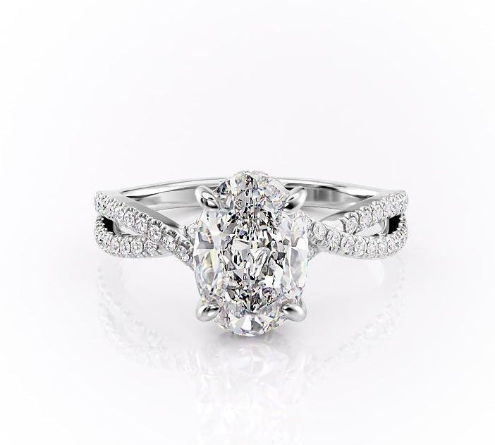 2.10 CT Oval Solitaire Cross Over Pave Set Moissanite Engagement Ring 10