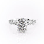 2.10 CT Oval Solitaire & Milgrain Pave Moissanite Engagement Ring 6