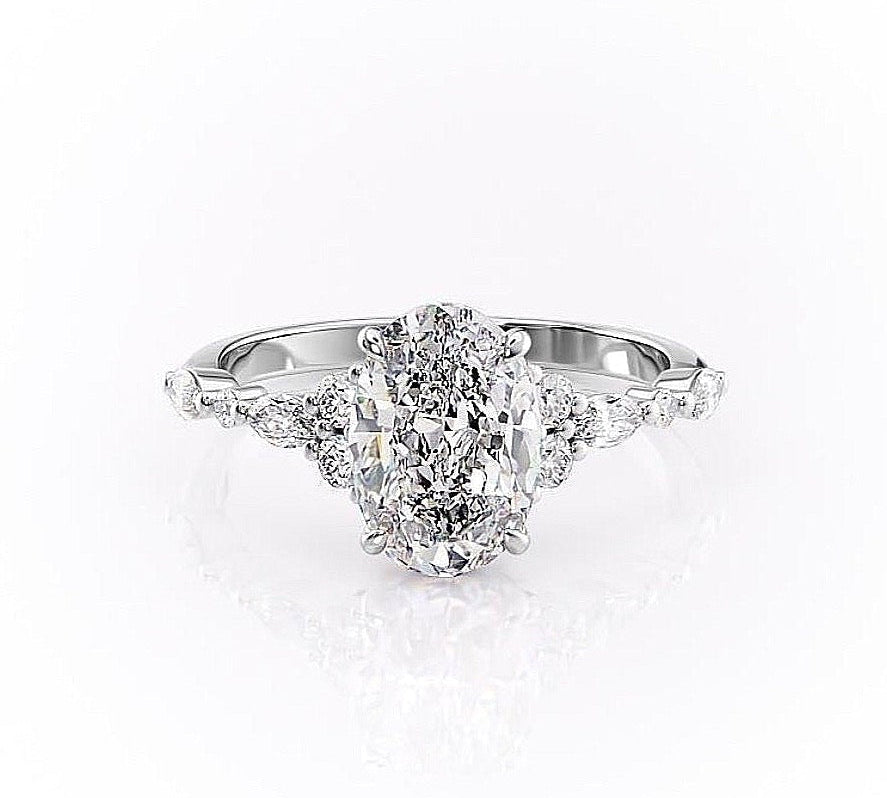 2.10 CT Oval Cut Cluster Moissanite Engagement Ring 10