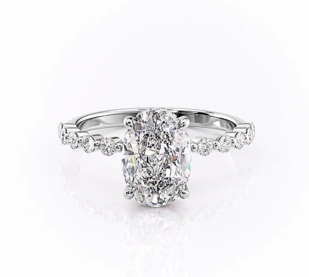 2.10 CT Oval Cut Solitaire Pave Setting Moissanite Engagement Ring 10