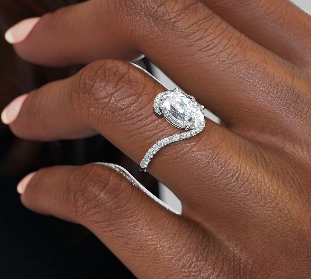 1.91 Oval Cut Solitaire Bypass Setting Moissanite Engagement Ring 2