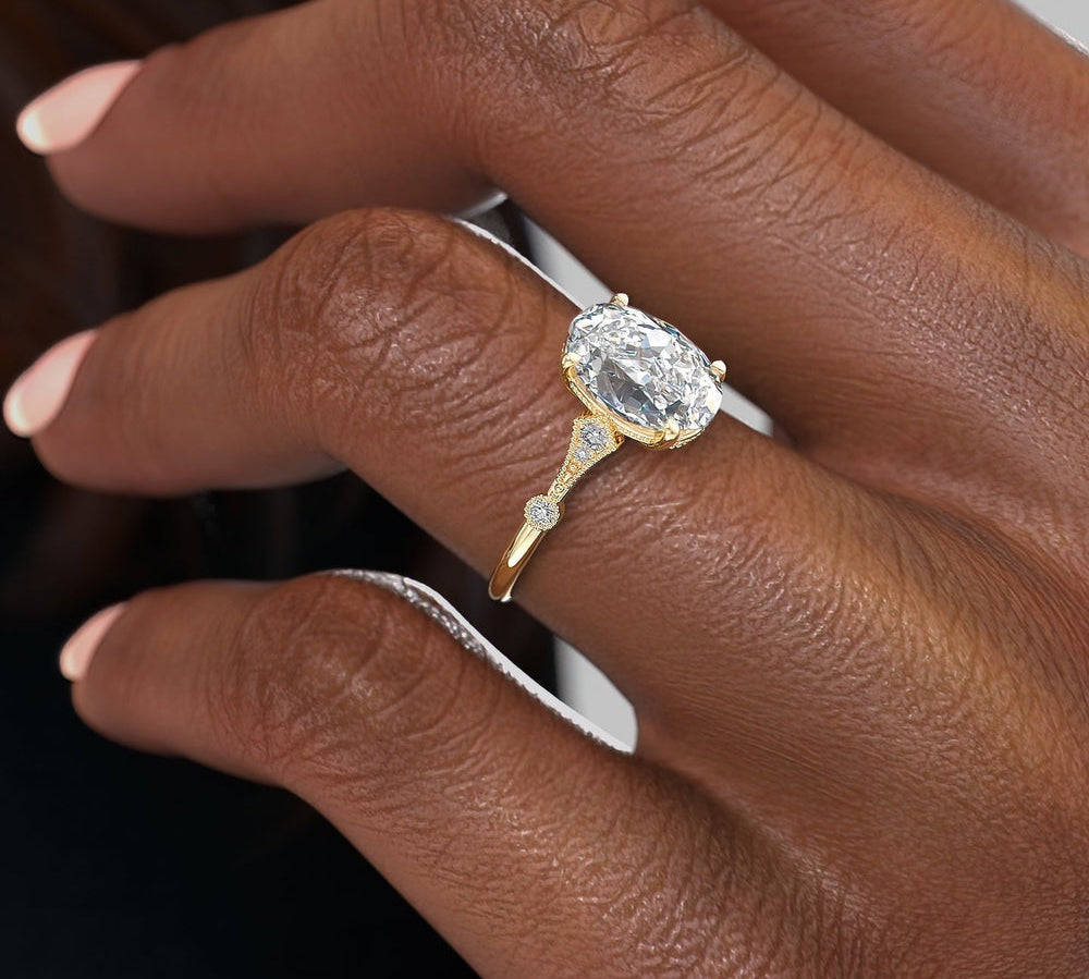 1.91 CT Oval Cut Solitaire Milgrain Pave Set Moissanite Engagement Ring 2