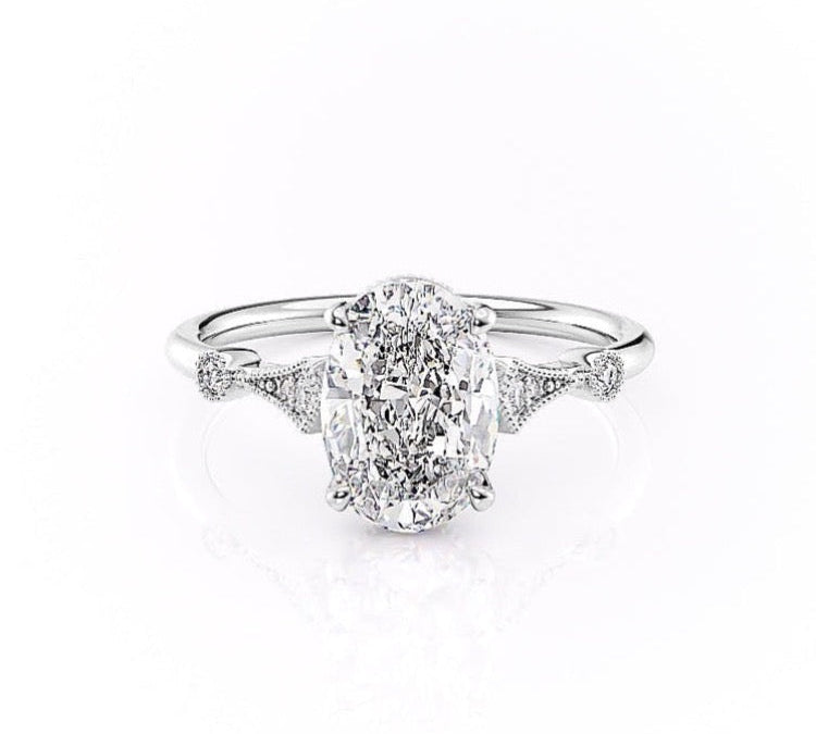 1.91 CT Oval Cut Solitaire Milgrain Pave Set Moissanite Engagement Ring 10