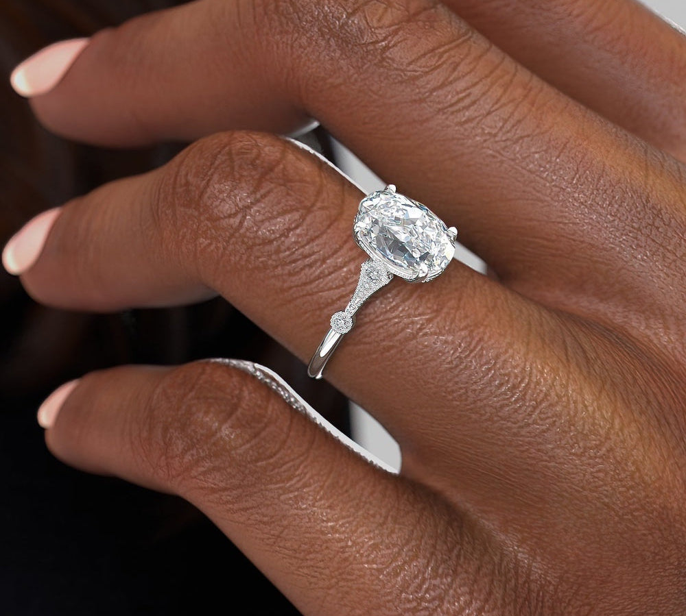 1.91 CT Oval Cut Solitaire Milgrain Pave Set Moissanite Engagement Ring 1