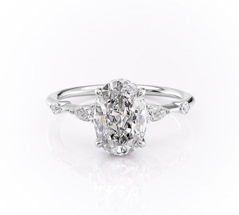 2.10 CT Oval Cut Hidden Halo Dainty Style Moissanite Engagement Ring 10