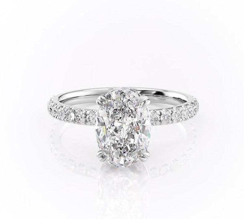 2.10 CT Oval Cut Hidden Halo Pave Setting Moissanite Engagement Ring 10