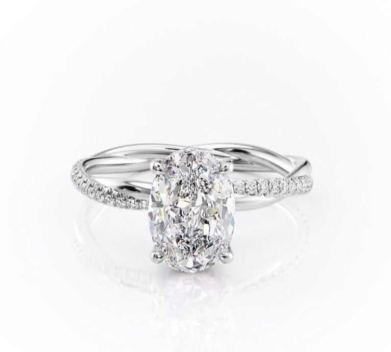 2.10 Oval Solitaire & Twisted Pave Setting Moissanite Engagement Ring 10