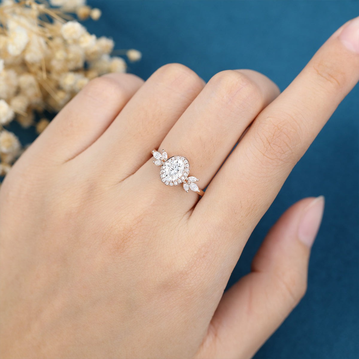 1.33 CT Oval Shaped Moissanite Halo Engagement Ring 2