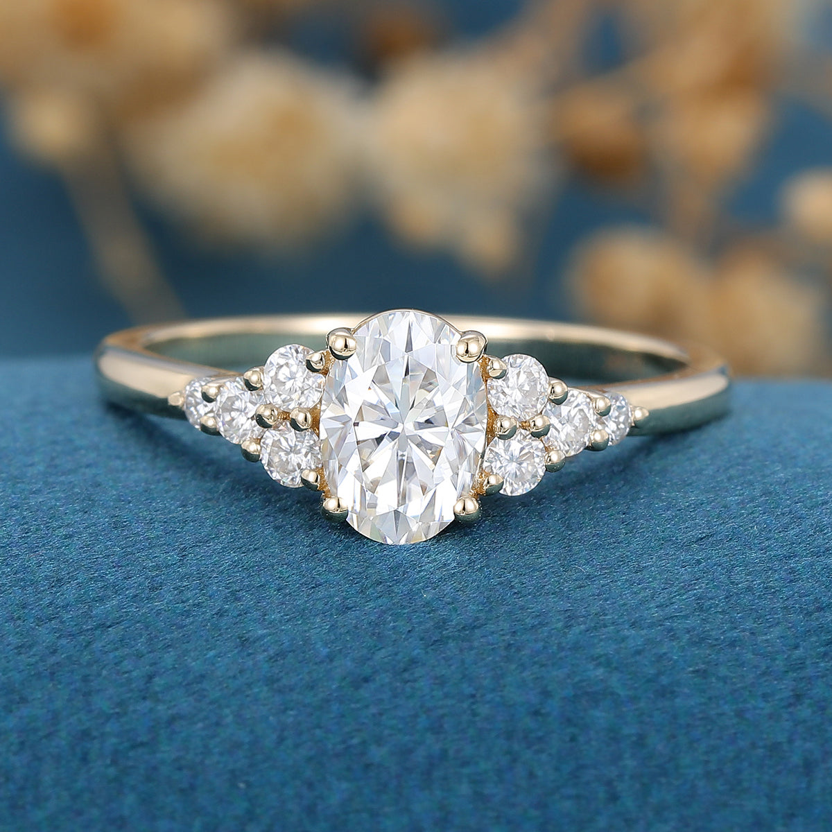 1.33 CT Oval Shaped Moissanite Cluster Engagement Ring 1
