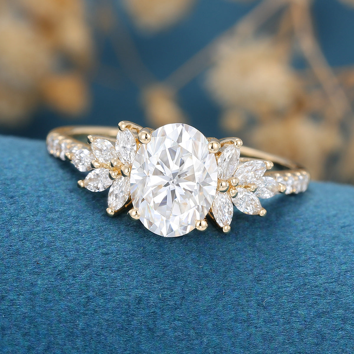 1.33 CT Oval Shaped Moissanite Cluster Engagement Ring 4