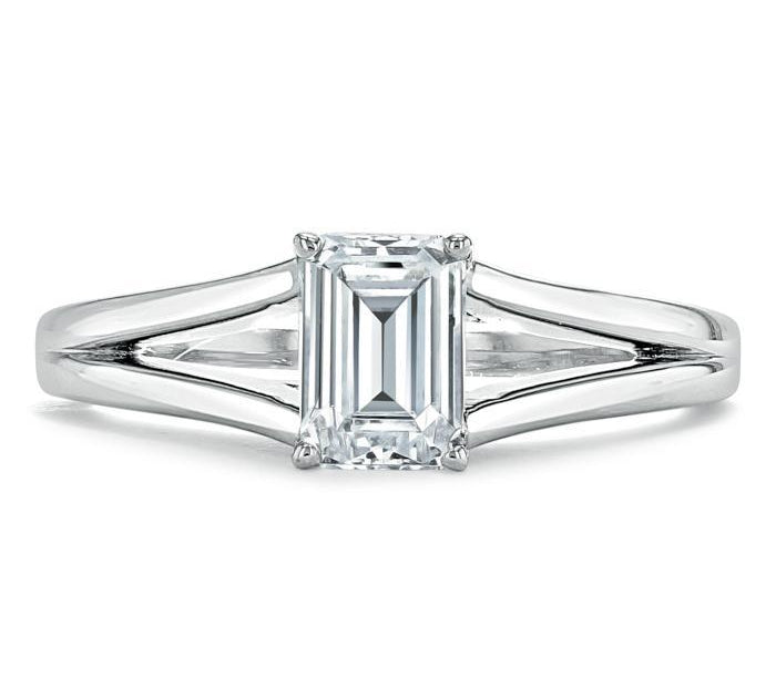 0.75 CT Emerald Cut Solitaire Split Shank Moissanite Engagement Ring 1
