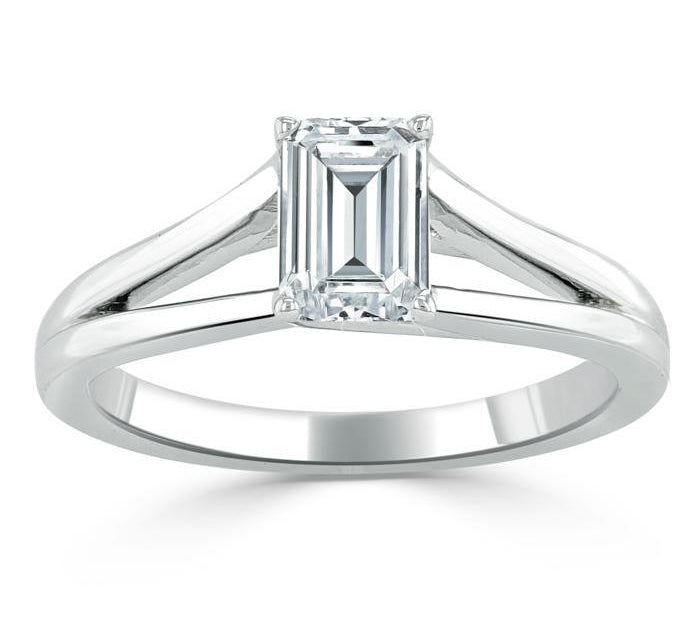 0.75 CT Emerald Cut Solitaire Split Shank Moissanite Engagement Ring 2