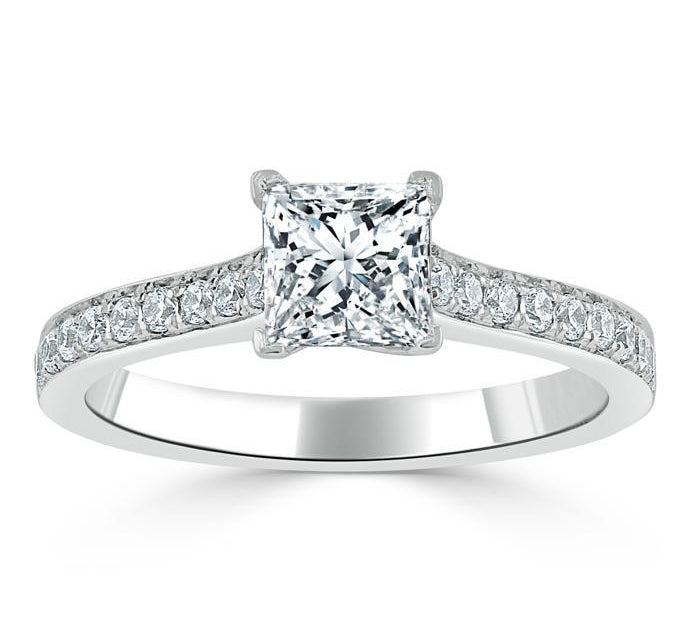 1.0 CT Princess Cut Solitaire Channel Pave Setting Moissanite Engagement Ring 2