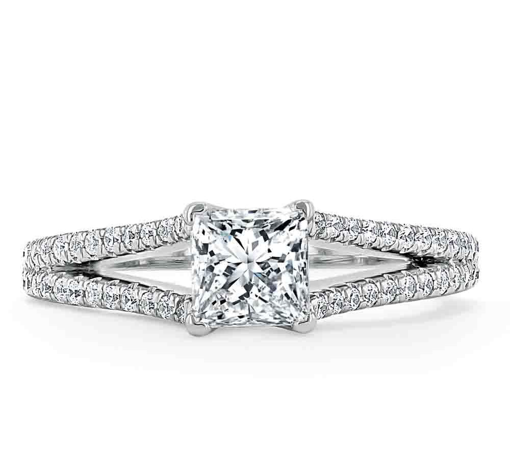 1.0 CT Princess Cut Solitaire Split Shank Setting Moissanite Engagement Ring 1