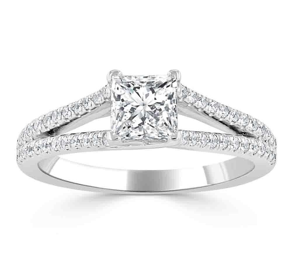1.0 CT Princess Cut Solitaire Split Shank Setting Moissanite Engagement Ring 2