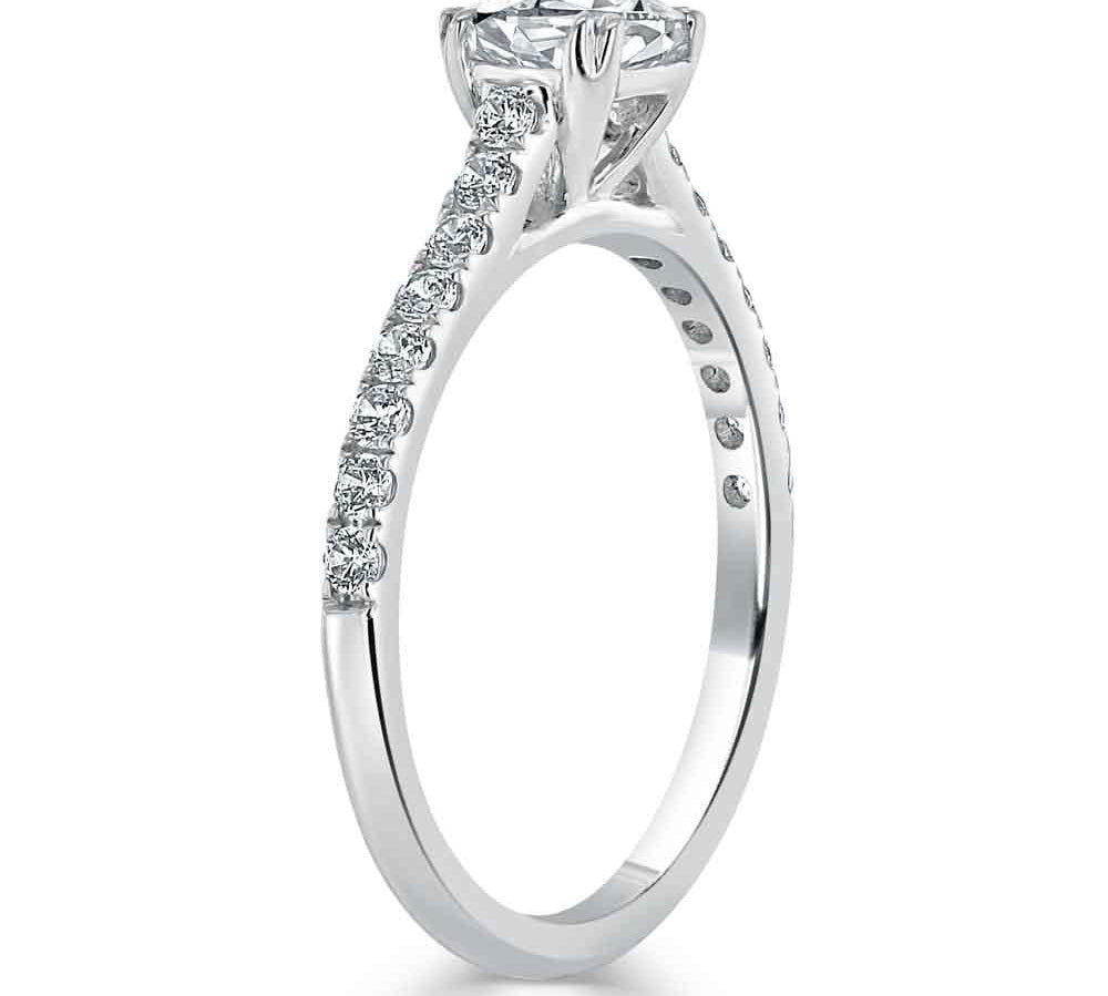 0.75 CT Cushion Cut Solitaire Moissanite Engagement Ring With Pave Setting 2
