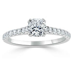 0.75 CT Cushion Cut Solitaire Moissanite Engagement Ring With Pave Setting 6