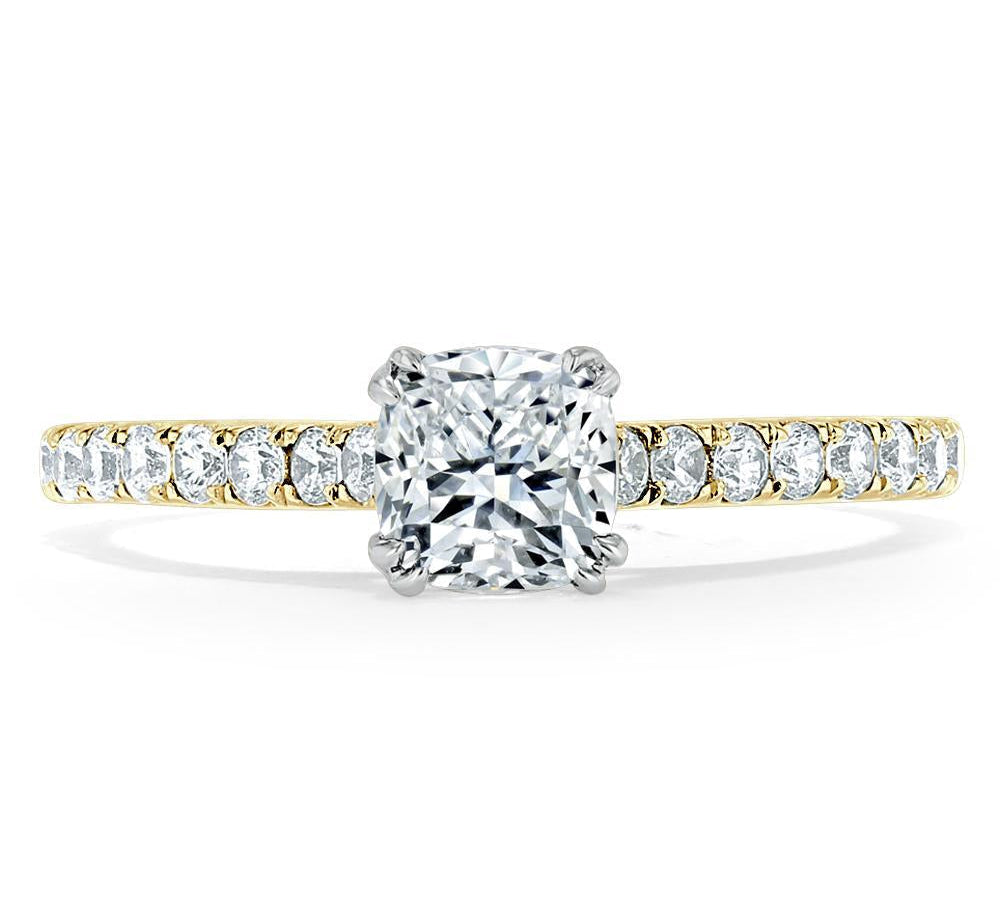 0.75 CT Cushion Cut Solitaire Moissanite Engagement Ring With Pave Setting 3