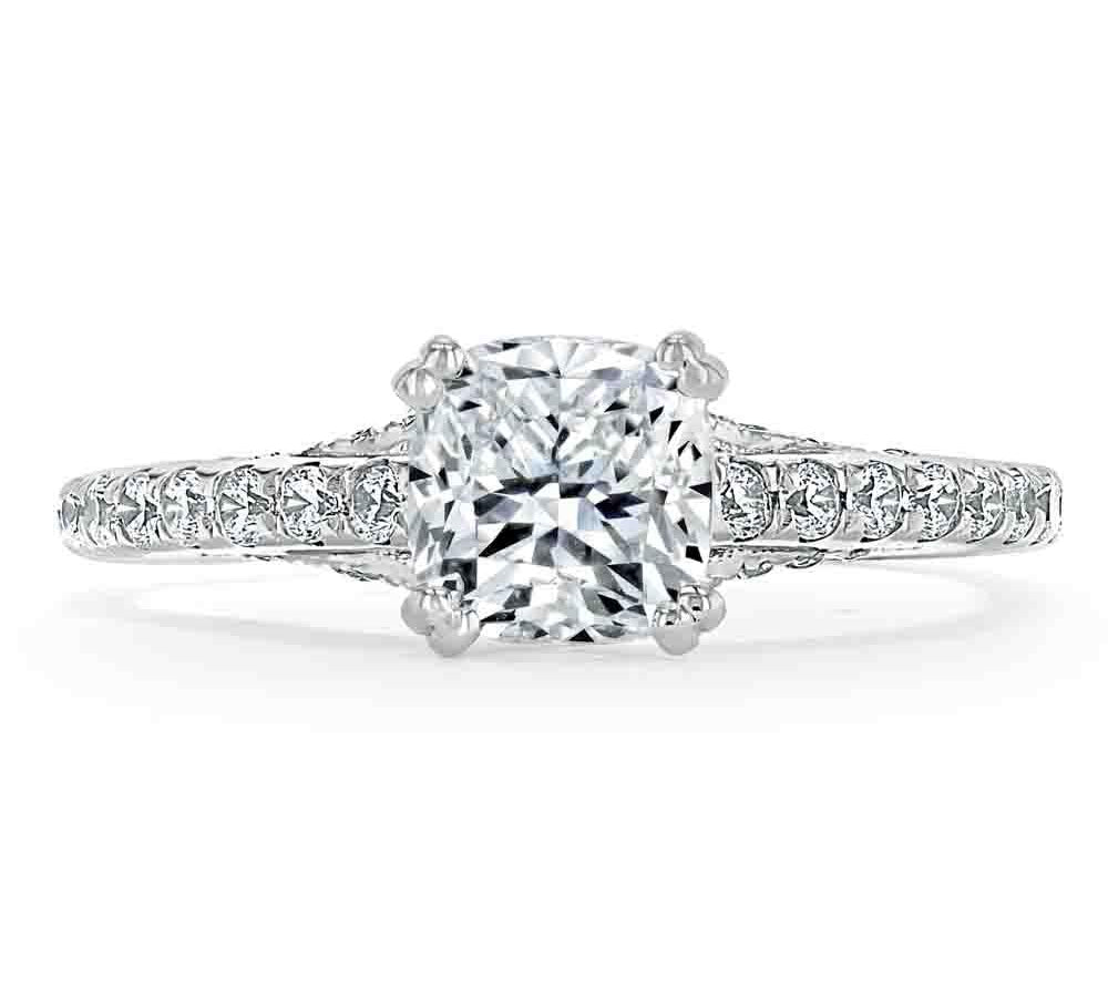 1.0 CT Cushion Cut Hidden Halo Pave Moissanite Engagement Ring 1
