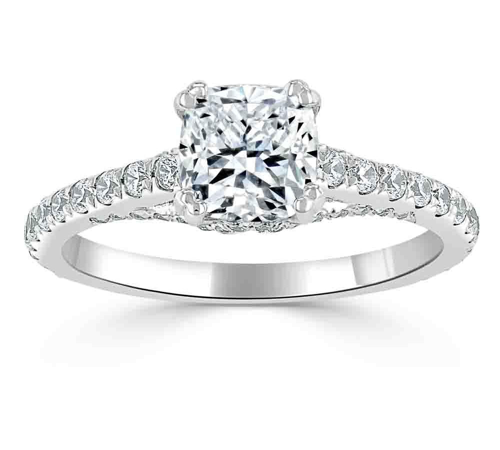 1.0 CT Cushion Cut Hidden Halo Pave Moissanite Engagement Ring 2
