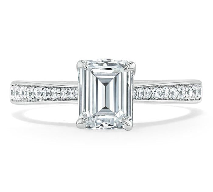 1.0 CT Emerald Cut Solitaire Channel Pave Moissanite Engagement Ring 1