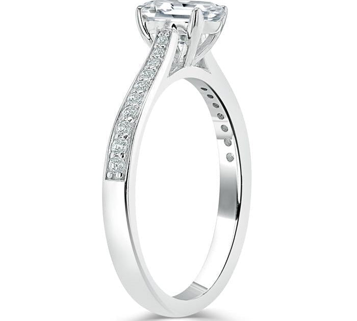 1.0 CT Emerald Cut Solitaire Channel Pave Moissanite Engagement Ring 3