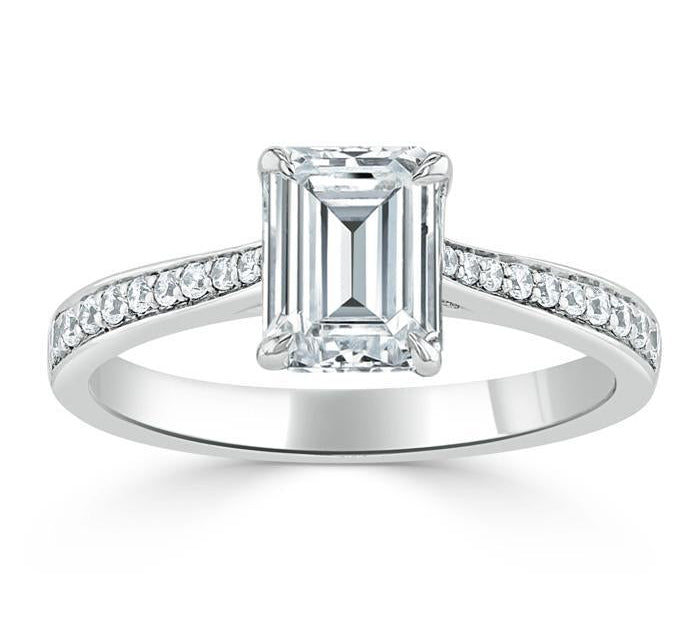 1.0 CT Emerald Cut Solitaire Channel Pave Moissanite Engagement Ring 2