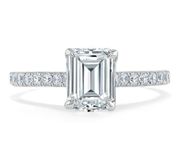 1.50 CT Emerald Cut Solitaire Pave Setting Moissanite Engagement Ring 1