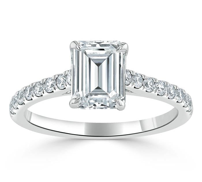 1.50 CT Emerald Cut Solitaire Pave Setting Moissanite Engagement Ring 2