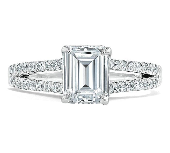 1.0 CT Emerald Cut Solitaire Split Shank Setting Moissanite Engagement Ring 1