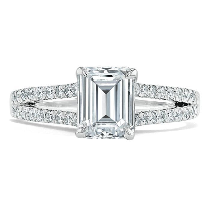 1.0 CT Emerald Cut Solitaire Split Shank Setting Moissanite Engagement Ring 1