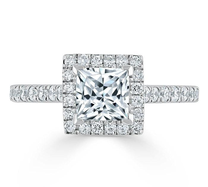 1.0 CT Princess Cut Halo Pave Setting Moissanite Engagement Ring 1