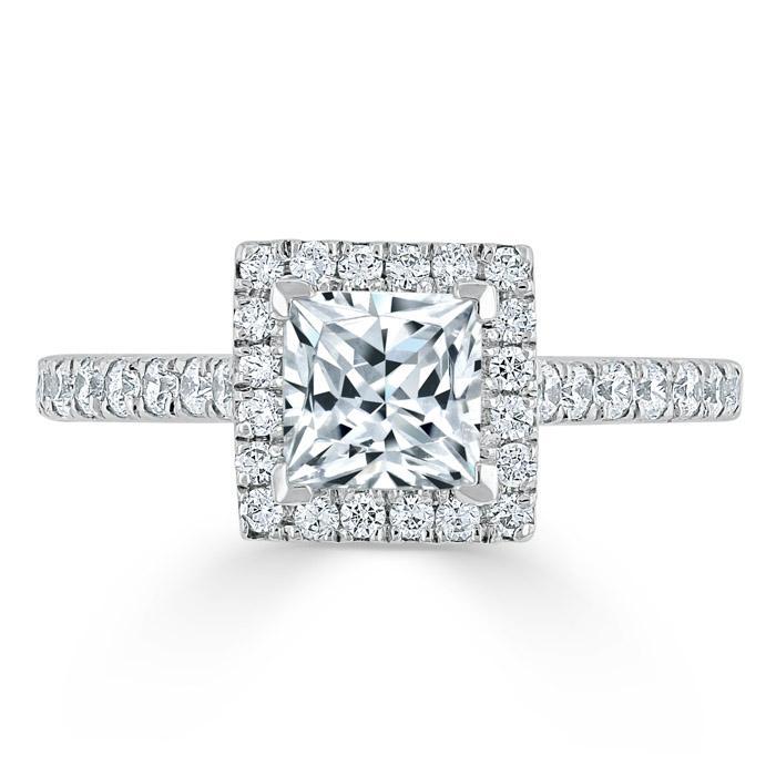 1.0 CT Princess Cut Halo Pave Setting Moissanite Engagement Ring 1