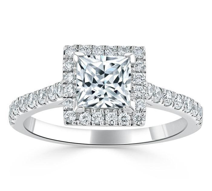 1.0 CT Princess Cut Halo Pave Setting Moissanite Engagement Ring 2