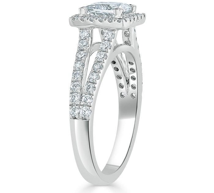 1.0 CT Princess Cut Halo Split Shank Setting Moissanite Engagement Ring 3