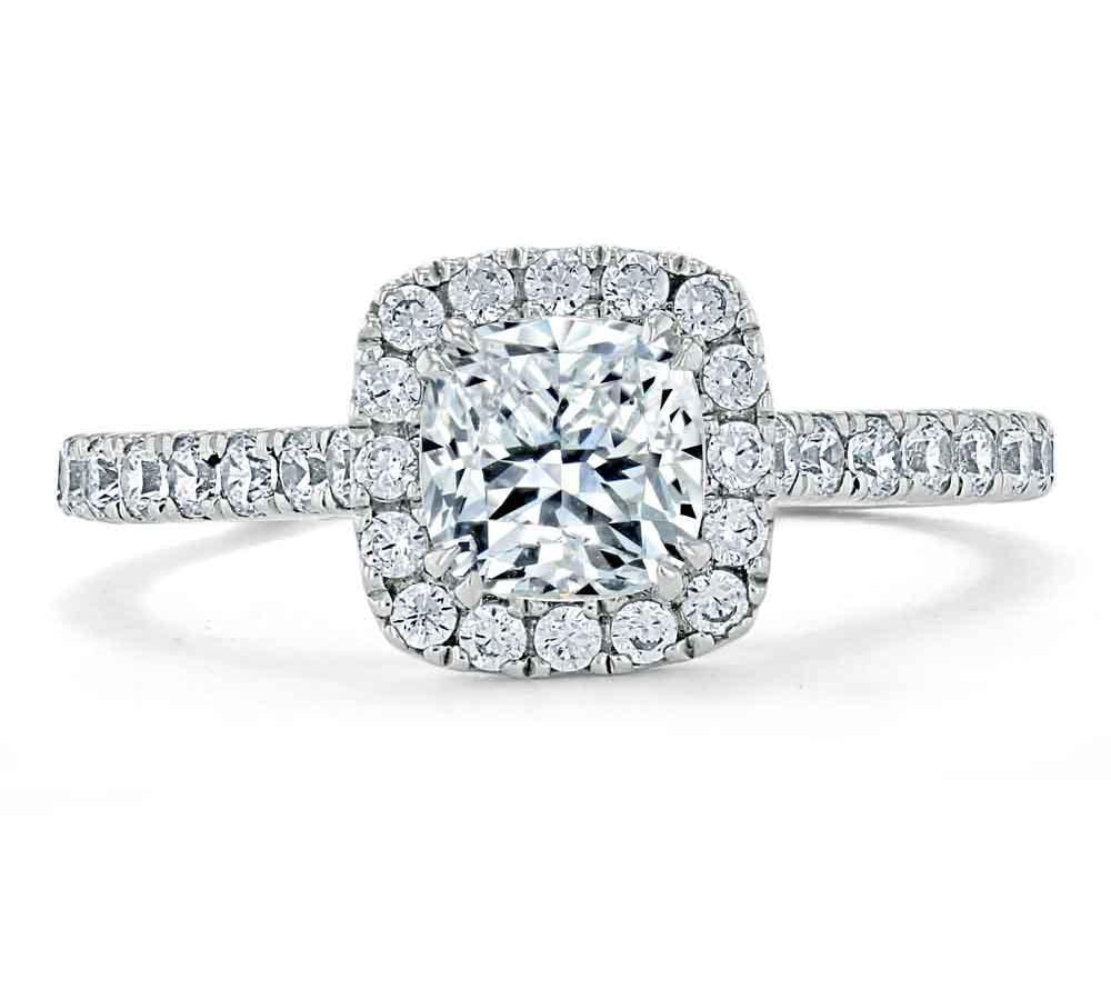 1.0 CT Cushion Cut Halo Pave Moissanite Engagement Ring 1