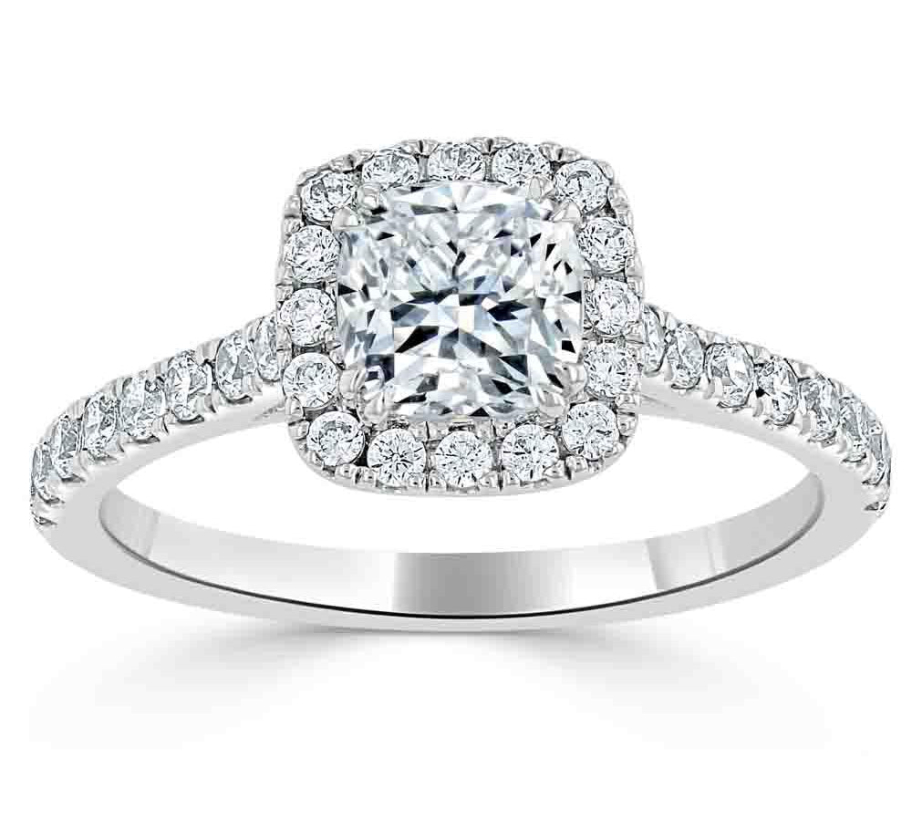 1.0 CT Cushion Cut Halo Pave Moissanite Engagement Ring 2
