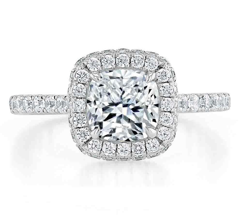 1.5 CT Cushion Cut Halo Pave Setting Moissanite Engagement Ring 1