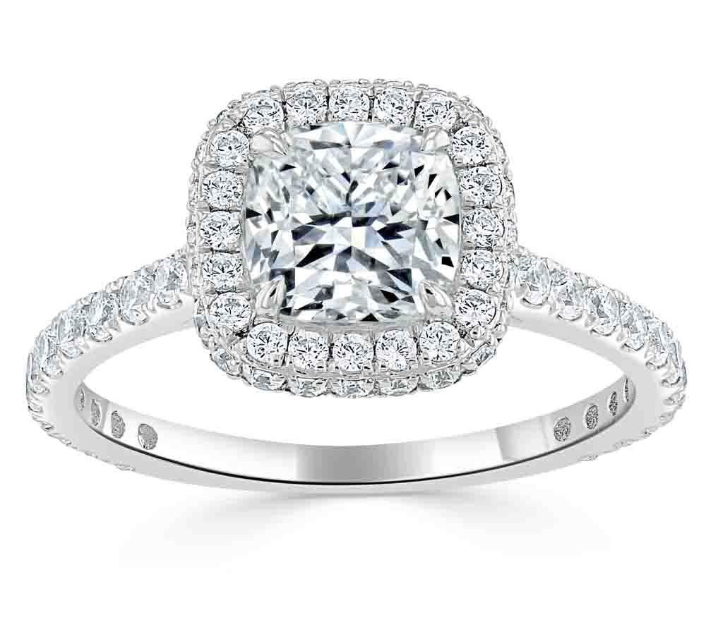 1.5 CT Cushion Cut Halo Pave Setting Moissanite Engagement Ring 2
