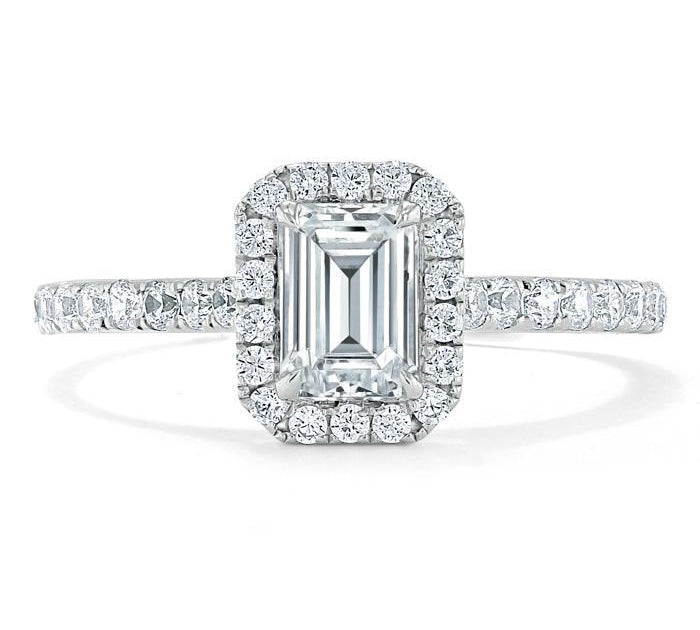 1.0 CT Emerald Cut Halo Moissanite Engagement Ring With Pave Setting 1
