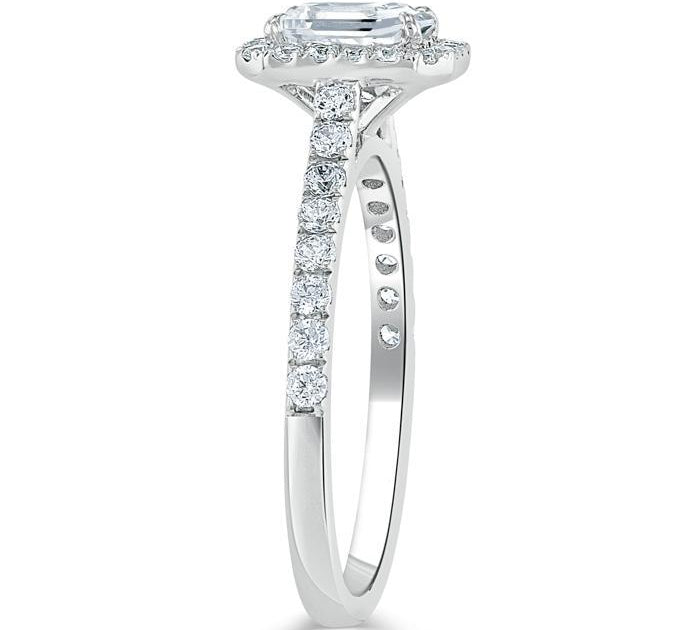 1.0 CT Emerald Cut Halo Moissanite Engagement Ring With Pave Setting 3