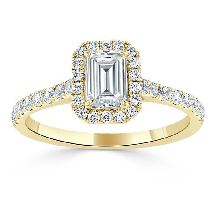 1.0 CT Emerald Cut Halo Moissanite Engagement Ring With Pave Setting 5