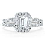 1.0 CT Emerald Cut Halo Split Shank Setting Moissanite Engagement Ring 1