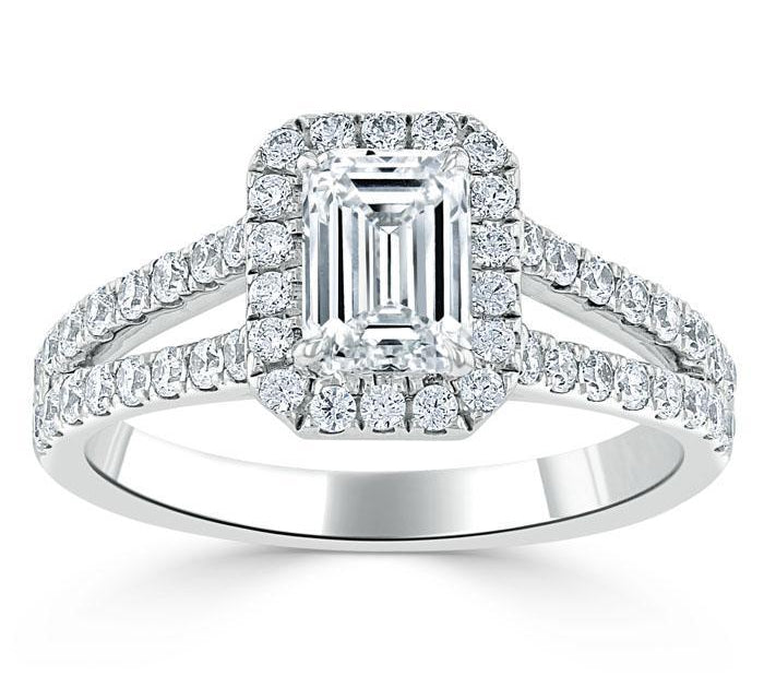 1.0 CT Emerald Cut Halo Split Shank Setting Moissanite Engagement Ring 3